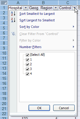 Filter column menu Each column has choices to sort and filter data Sort either way Filter allows check boxes for each value Number filters allow ranges to be selected if too many check boxes Jeffrey