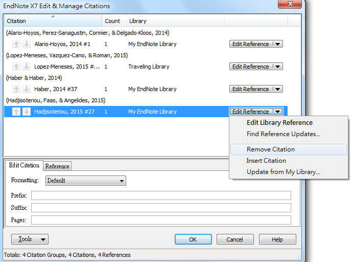 Removing references from a Word document 2 1. Select the reference for removal 2.