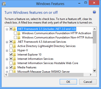 E. Installing the.net Framework 3.5 For Windows 8 / 8.1, follow the steps in section 1. For Server 2012 / R2, you will need to enable the Feature as detailed in section 2.