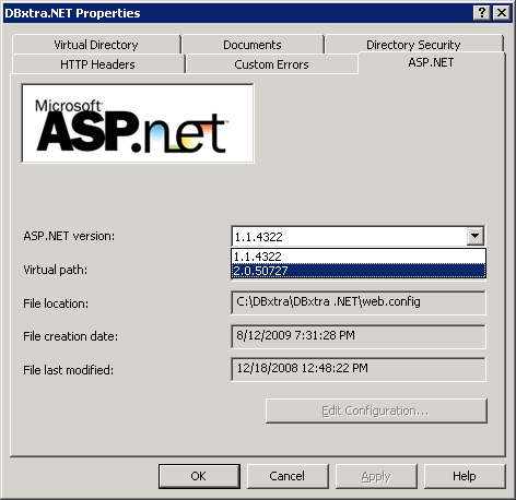 The ASP.NET version 2.0.