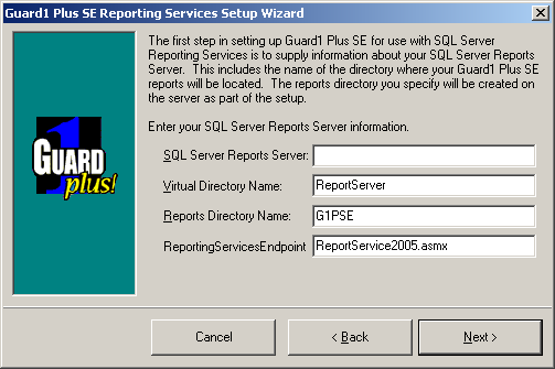 Configuring your GUARD1 PLUS SE RS Installation There is one wizard that you need to run before you can begin to use your GUARD1 PLUS SE Reporting Services module.