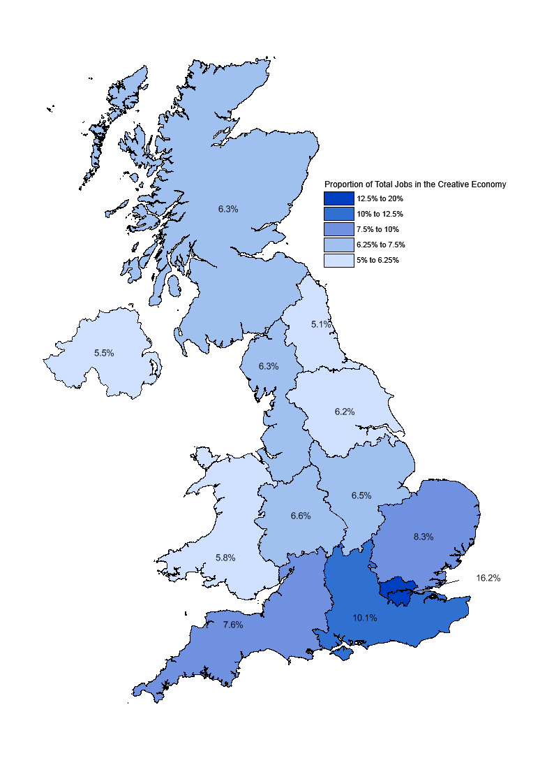 19 Map 1: Proportion of jobs which are in the