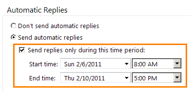 Setting Vacation Replies 1. At the top of the Outlook Web App page, click Options > Set Automatic Replies 2.