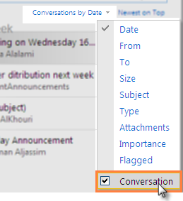 Conversation View By default, Outlook Web App uses Conversation view in all e-mail folders with the Reading Pane turned on.