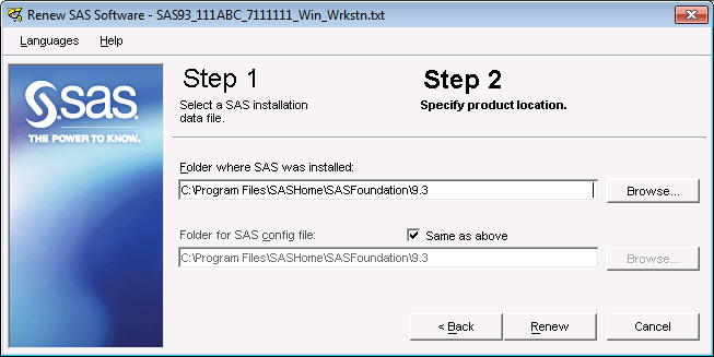 Note: Do not attempt to renew your SAS 9.3 license on a personal installation of SAS on Windows Vista or Windows 7 with the same method used for other Windows platforms.