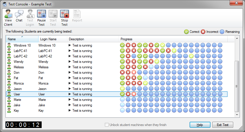 4. The SoftLINK Test Player will automatically launch at the Student PCs and a dialog enabling you to administer the exam will appear on the Tutor screen. 5.