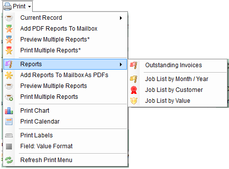 Preview Multiple Reports* this lets you select one or more reports, then generates a Preview window for each report for the current record.