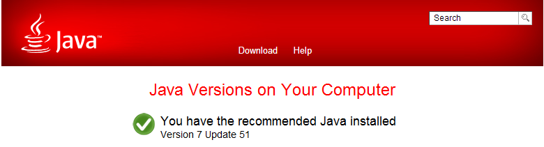 17.) If successful this should present a confirmation stating you have the recommended Java version installed as shown below.