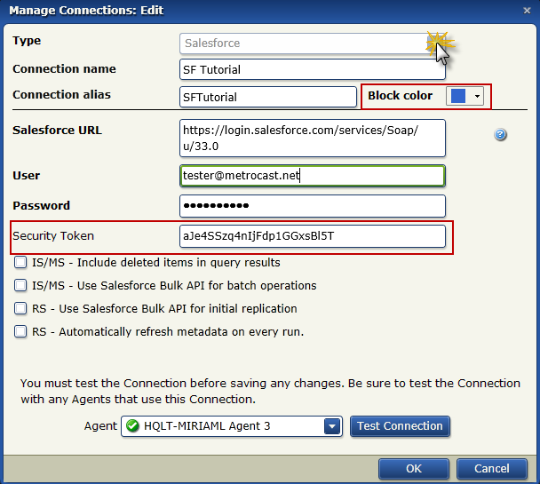 Configure A Salesforce Connection 3. Click in the Connection name field and type SF Tutorial. The Connection alias field is automatically completed. 4.
