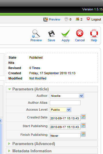 the article. Once you are happy with your articles and the parameters, select Yes to Publish then click Apply.