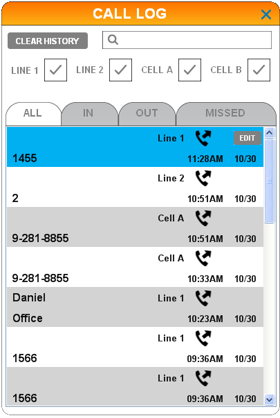 Getting started Quick reference guide - Call log In the Call Connectivity panel, press to access the call log.