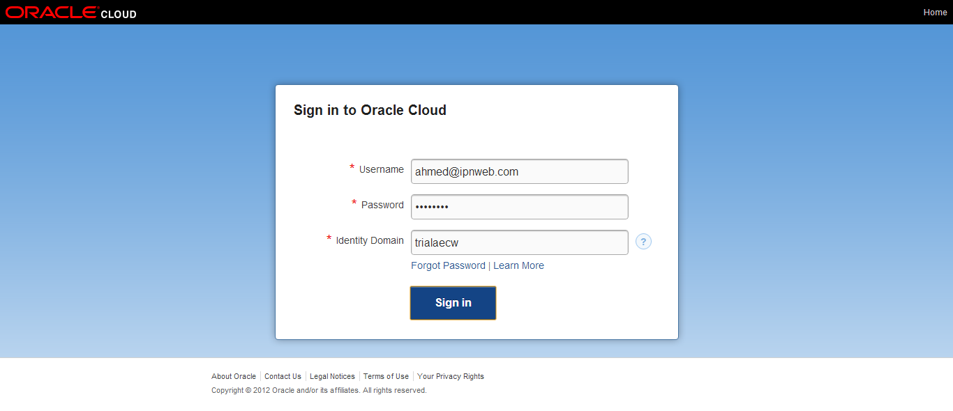 Platform as a Service (PaaS) Sign in to Oracle Cloud 18