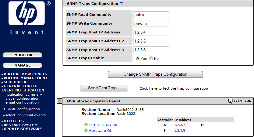 Chapter 25: Configuring MSA2xxx G1 Modular Smart Arrays 7. Click Change SNMP Traps Configuration to commit your changes.