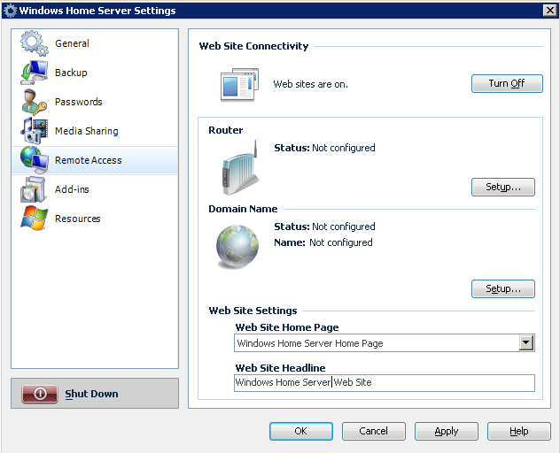 6 Remote Access In-Depth This section explains in more detail how Remote Access in Windows Home Server works. Enabling Remote Access By default, Remote Access is disabled for your home server.