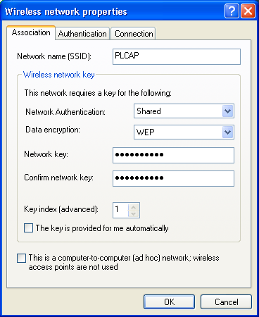 1.4 Make sure the Network Authentication is Shared and the Data encryption is WEP. 1.