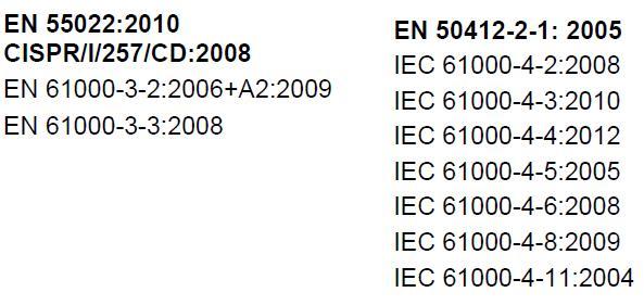 This equipment meets the following conformance standards: EN60950-1:2006/A11:2009 EN62311:2008 EN301489-1 V1.8.1:2008-04 EN301489-17 