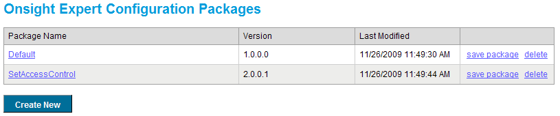 Figure 45 View Onsight Expert Configuration Package List From here, you may perform a number of tasks on each package: Save Package allows you to download a ZIP file containing an Onsight Expert