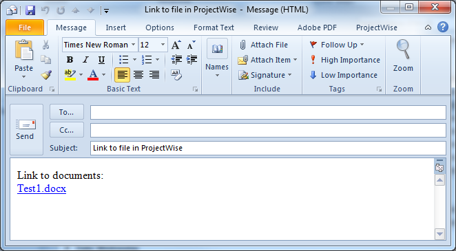 HOW TO SEND A LINK TO A FILE IN PROJECTWISE To send a link, highlight the file(s) then right click and select Send To>Mail Recipient As Link.