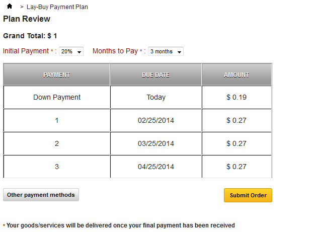 3. Use as Payment Option Confirm Order Step Here customer can choose any plan for payment by choosing Initial
