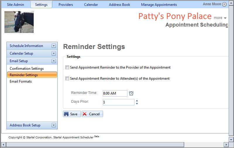 Configuring Reminders The Email Setup Reminder Settings feature allows you to configure Appointment Reminders for Providers and Attendees associated with the selected Schedule.