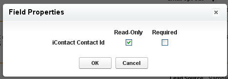 4. After adding icontact Contact Id to the page, hover over it a. Click the wrench to edit b. Choose Read-only c.