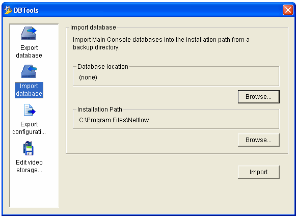 8. DB Tool 8.2 Import Database Step 1: Select the database location you want to import.