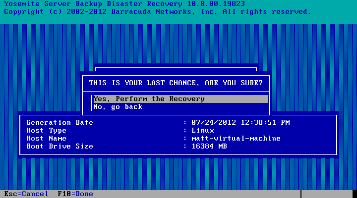 2. If local select Yes, Recover the Boot Disk.