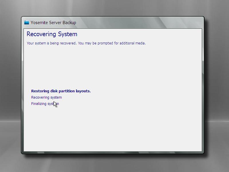 5. The Recovering System window is displayed.