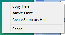 OVERRIDE DEFAULT COPY/MOVE Right Click Drag You can override any default copy or move by use the right-click drag method. To move between drive letters, hold down the right button while dragging.