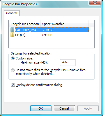 INCREASE THE SIZE OF THE RECYCLE BIN To change the capacity of the Recycle Bin On the desktop, right-click the Recycle Bin icon and then click "Properties.