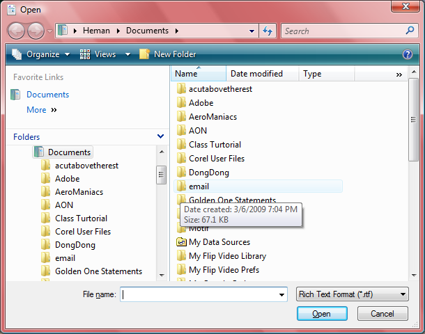 HOW TO FIND A FILE WITHIN A PROGRAM You will see the same Windows Explorer dialog box in many applications such as Word 2007, Wordpad, Excel, MSMail, Outlook and Powerpoint.