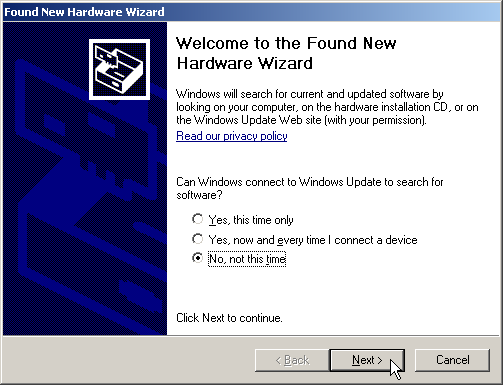 4 Windows Virtual COM Driver Figure 27: New Hardware Wizard Automatic searching of Windows Update website will take quite a long time.