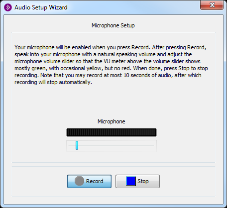 Audio Setup Wizard There is a change on the Microphone Setup screen in the Audio Setup Wizard on the PC only.