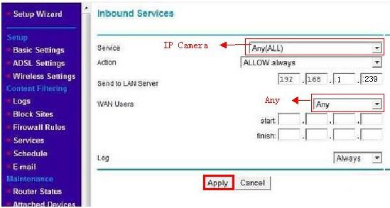 Click the Firewall Rules link; and then click the Inbound Services Add
