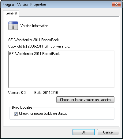 7.5 Checking the Web for Newer Builds Periodically GFI releases product and GFI ReportPack updates which can be automatically downloaded from the GFI website.