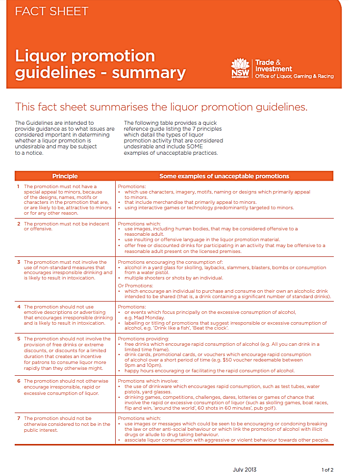 SCHEDULE C Liquor promotion guidelines - summary