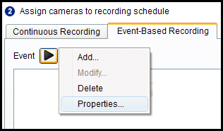 Figure 64. Scheduling Cameras by Events e. To add an event to your schedule: in the Events list click the event you want to add, and then click Add. Only configured events appear in the list.