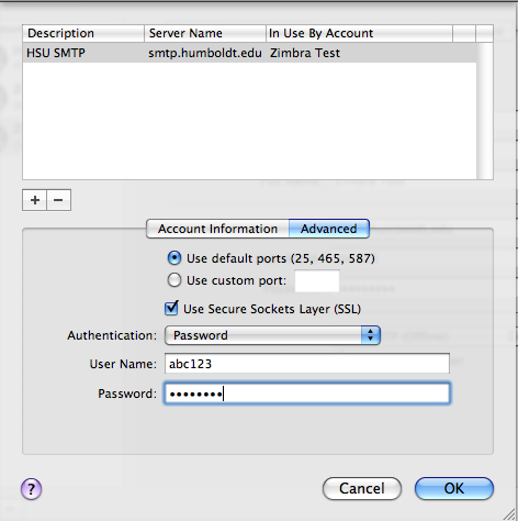 Make sure the Use default ports (2, 4, 8) radio button is selected. Click the Use Secure Socket Layers (SSL) box.