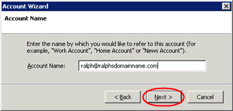 Step 9 Enter your full email address in the Incoming User Name and Outgoing User Name text-boxes.