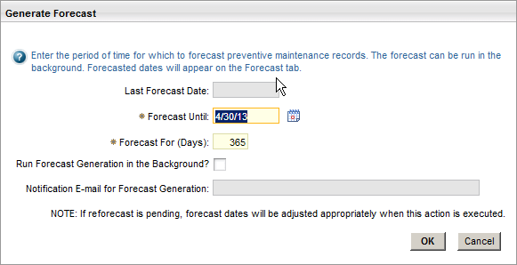 PM Forecasting Generate forecast dates, change/move dates and allow Maximo to use these forecast dates when