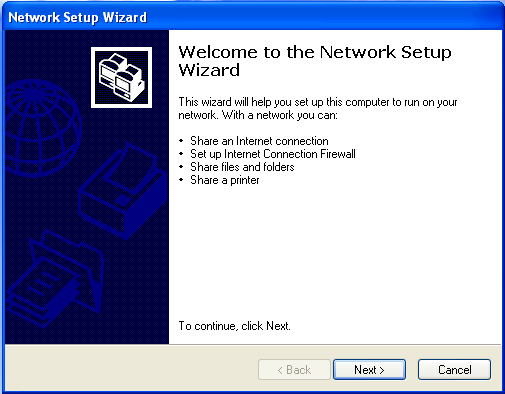 Naming the computer and the workgroup 2 Click on the Network Setup Wizard icon on the Windows XP taskbar.