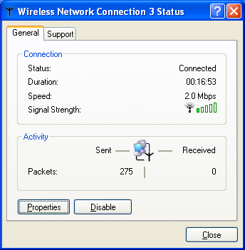Chapter 9: Troubleshooting 3 Right-click Wireless Network Connection, then click Status. The Wireless Network Connection Status dialog box opens.