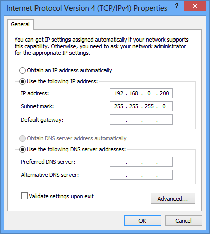 Setting in Windows 8: 1) Open [Control Panel] -> [Network and sharing Center]. 2) Click Ethernet adapter and select Properties.