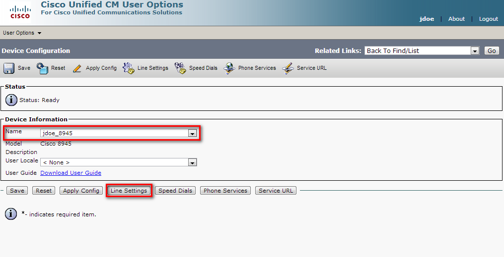 Remotely configure call forward (1) In Users Options > Device