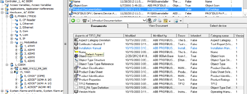 Section 5 Device Type Objects in 800xA Product Documentation Aspect 2. Select the device type, if applicable. Figure 49.