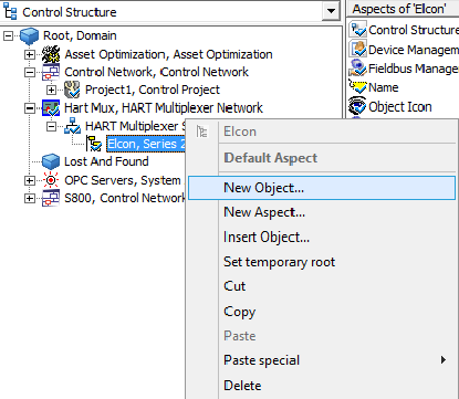 Section 7 HART Multiplexer Connect Instancing HART devices 4. Select New Object in the context menu. Figure 93. Creating a new device object 5.