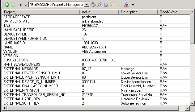 Section 2 Fieldbus Builder PROFIBUS/HART Property Management Aspect Property Management Aspect This aspect lists the DTM properties of the selected device type object. Figure 23.