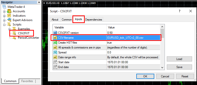 Refresh scripts list in MT4 Navigator window To make the CSV2FXT script appear in your MT4 without restarting the platform you need to refresh the scripts le list.
