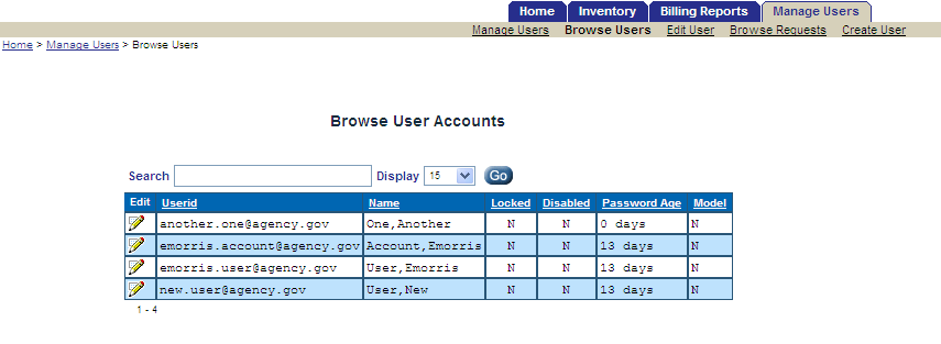 U.S. General Services Administratin Federal Acquisitin Service Brwse Users screen Once an accunt has been created, a recrd appears in the Brwse Users list Yu