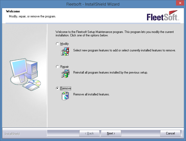 Uninstallation To uninstall Fleetsoft software we recommend that you run the installation setup file and choose Remove. Or you can uninstall the program using Windows Control Panel.